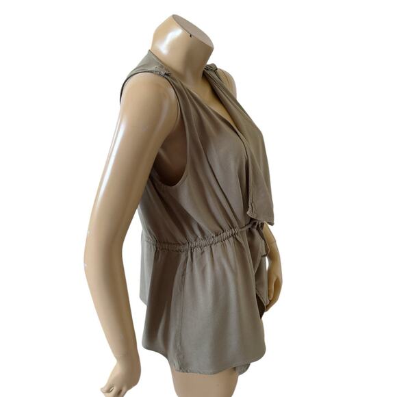 Umgee Tie Front Draped Vest Small Olive Green Sleeveless Open Cardigan Top - Picture 3 of 8